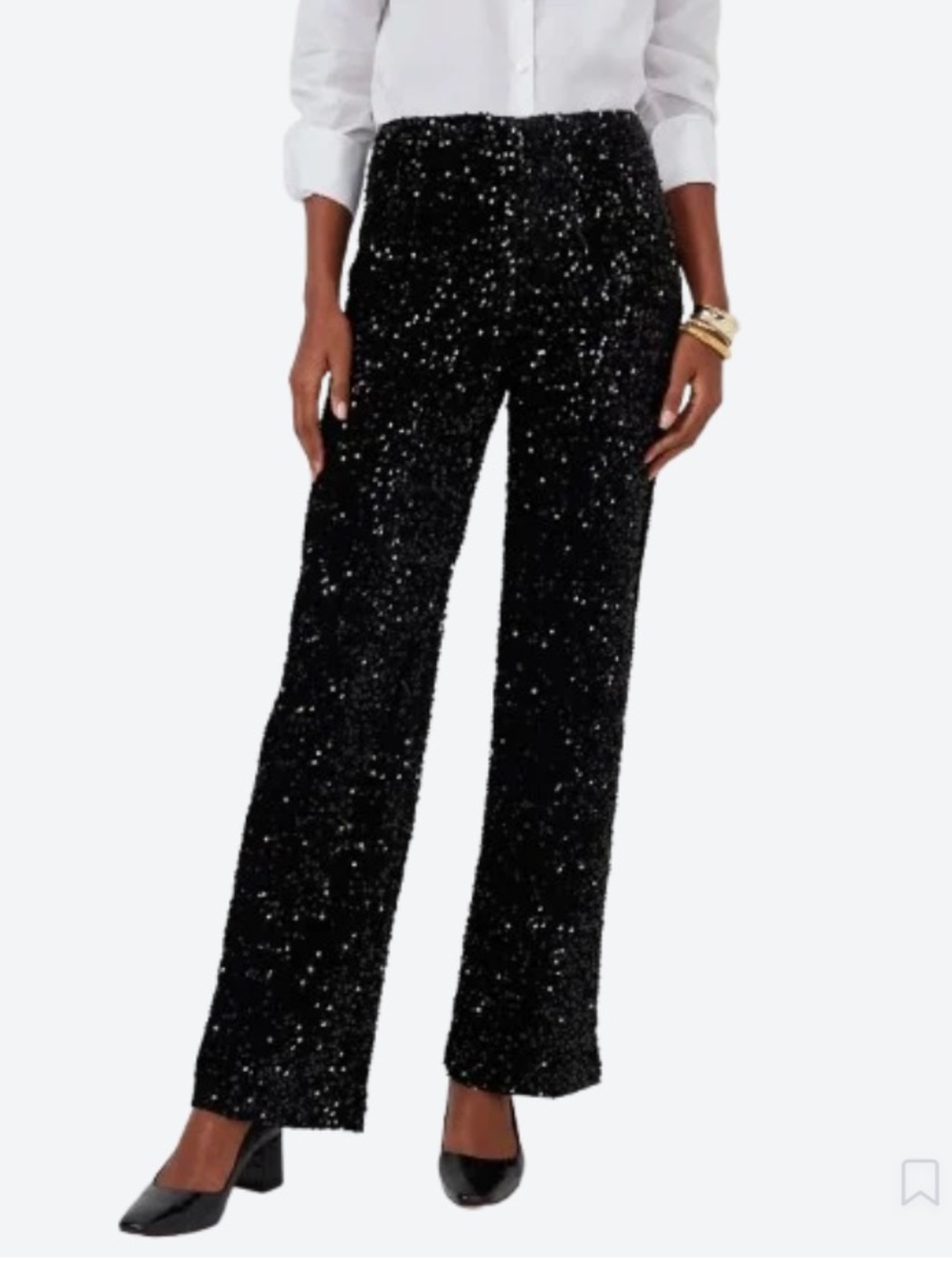 New J.McLaughlin Black Carter Sequin Velour Wide-Leg Pants size 10 Party holiday